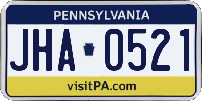 PA license plate JHA0521