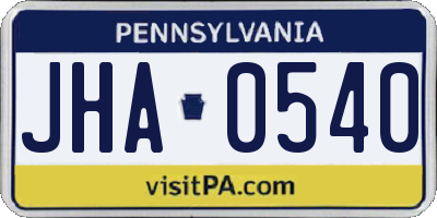 PA license plate JHA0540