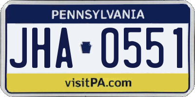 PA license plate JHA0551