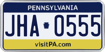PA license plate JHA0555