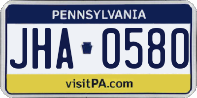 PA license plate JHA0580