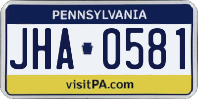 PA license plate JHA0581