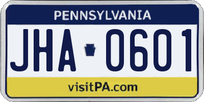 PA license plate JHA0601