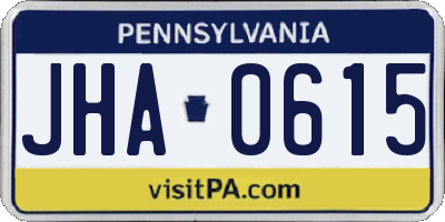 PA license plate JHA0615
