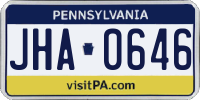 PA license plate JHA0646