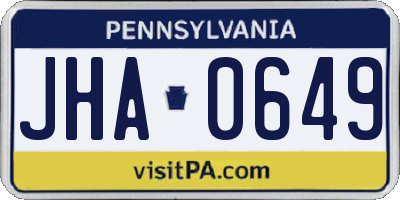 PA license plate JHA0649