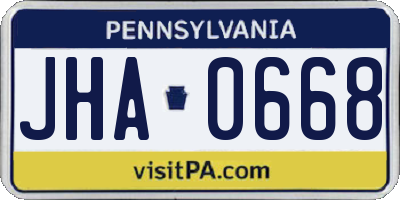 PA license plate JHA0668