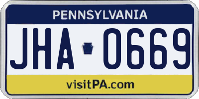 PA license plate JHA0669