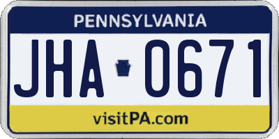 PA license plate JHA0671