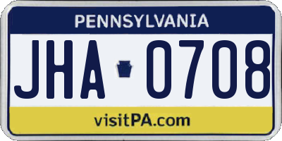 PA license plate JHA0708