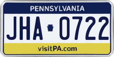 PA license plate JHA0722