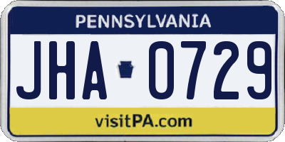 PA license plate JHA0729