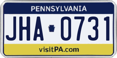 PA license plate JHA0731