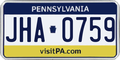 PA license plate JHA0759