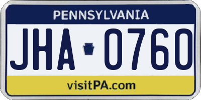 PA license plate JHA0760