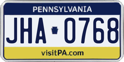 PA license plate JHA0768