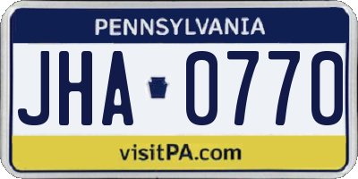 PA license plate JHA0770