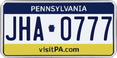 PA license plate JHA0777