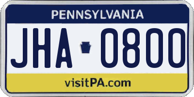 PA license plate JHA0800