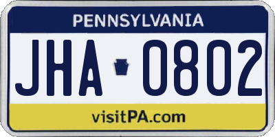 PA license plate JHA0802