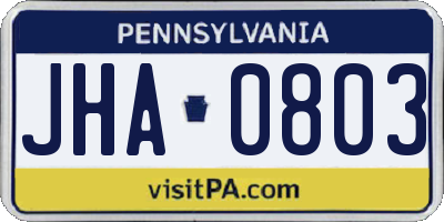 PA license plate JHA0803