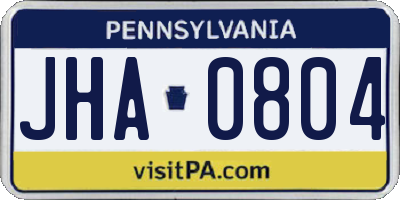 PA license plate JHA0804