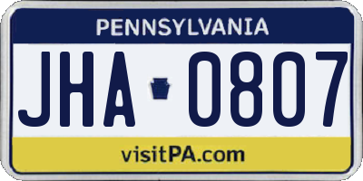 PA license plate JHA0807