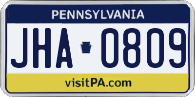 PA license plate JHA0809