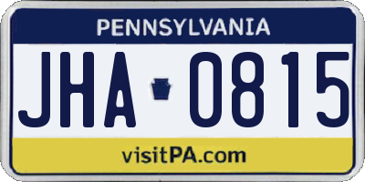 PA license plate JHA0815