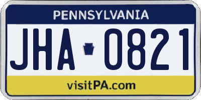 PA license plate JHA0821