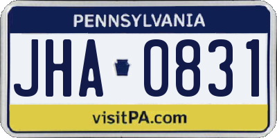 PA license plate JHA0831