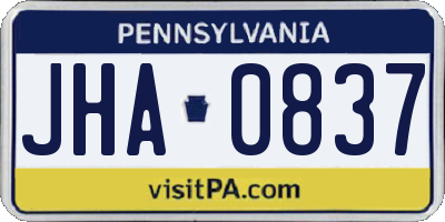 PA license plate JHA0837