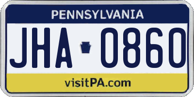 PA license plate JHA0860