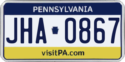 PA license plate JHA0867