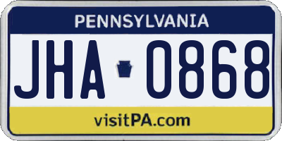 PA license plate JHA0868