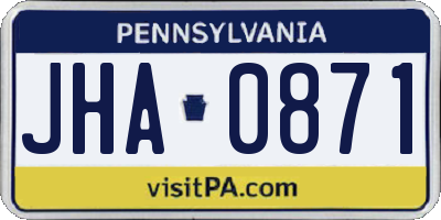 PA license plate JHA0871
