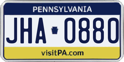 PA license plate JHA0880