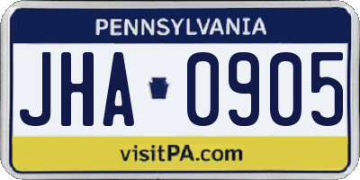 PA license plate JHA0905