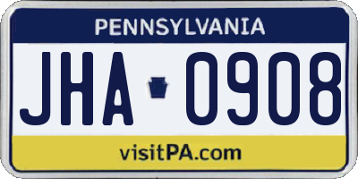 PA license plate JHA0908