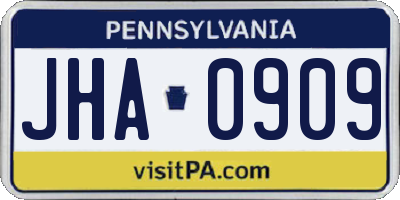 PA license plate JHA0909
