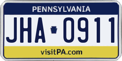 PA license plate JHA0911