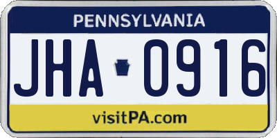 PA license plate JHA0916