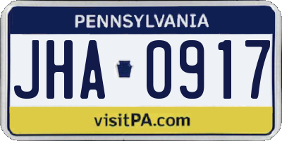 PA license plate JHA0917
