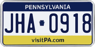 PA license plate JHA0918