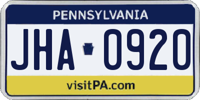 PA license plate JHA0920