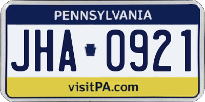 PA license plate JHA0921