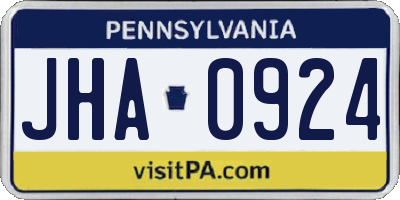 PA license plate JHA0924