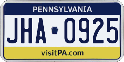 PA license plate JHA0925