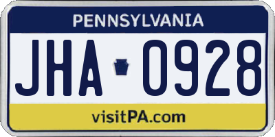PA license plate JHA0928