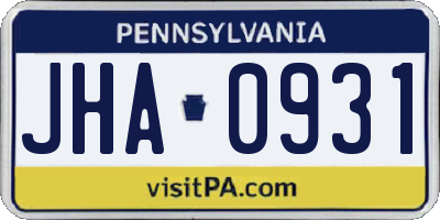 PA license plate JHA0931